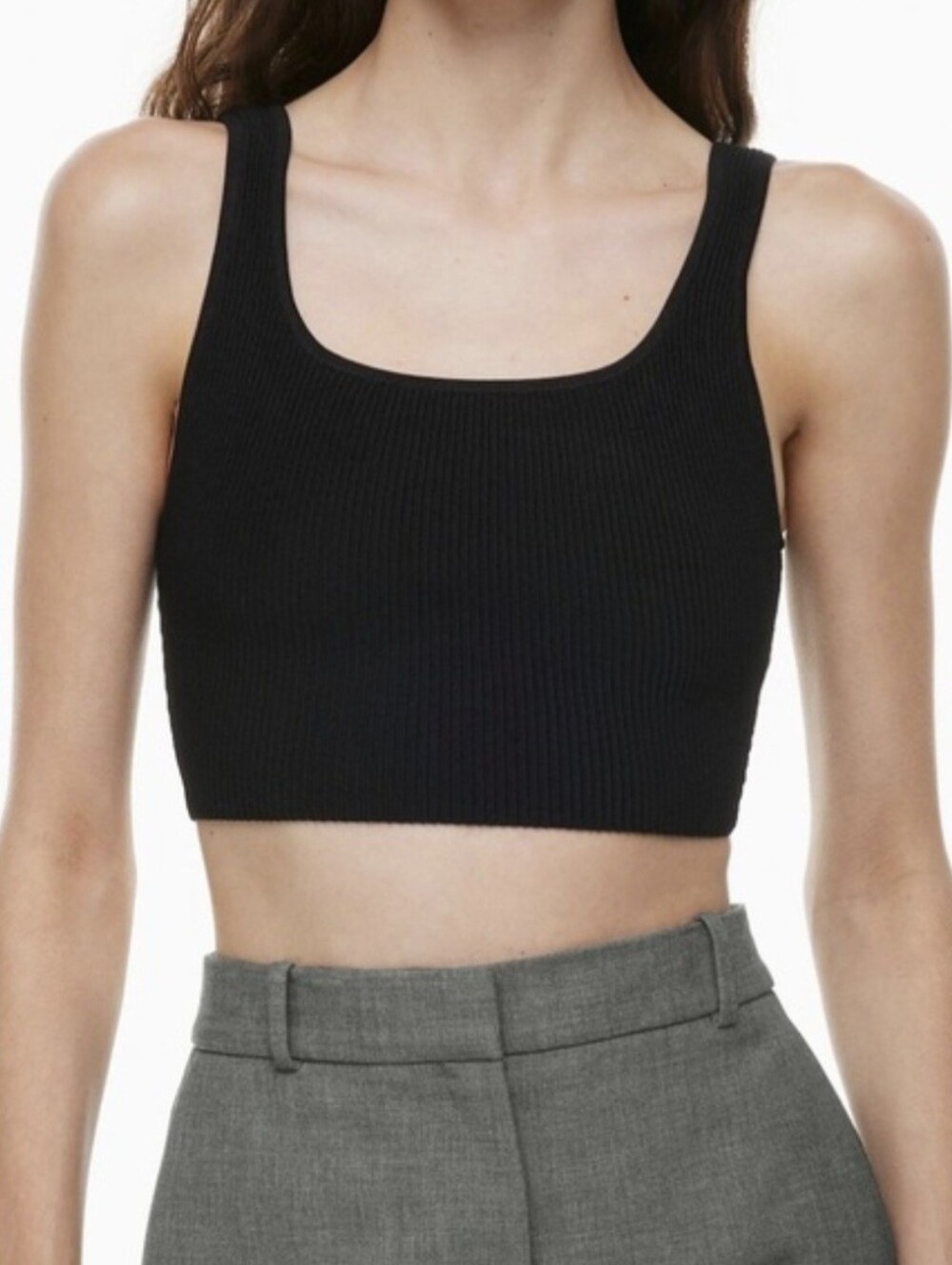 Babaton Square Neck Ribbed Crop Tank - Black